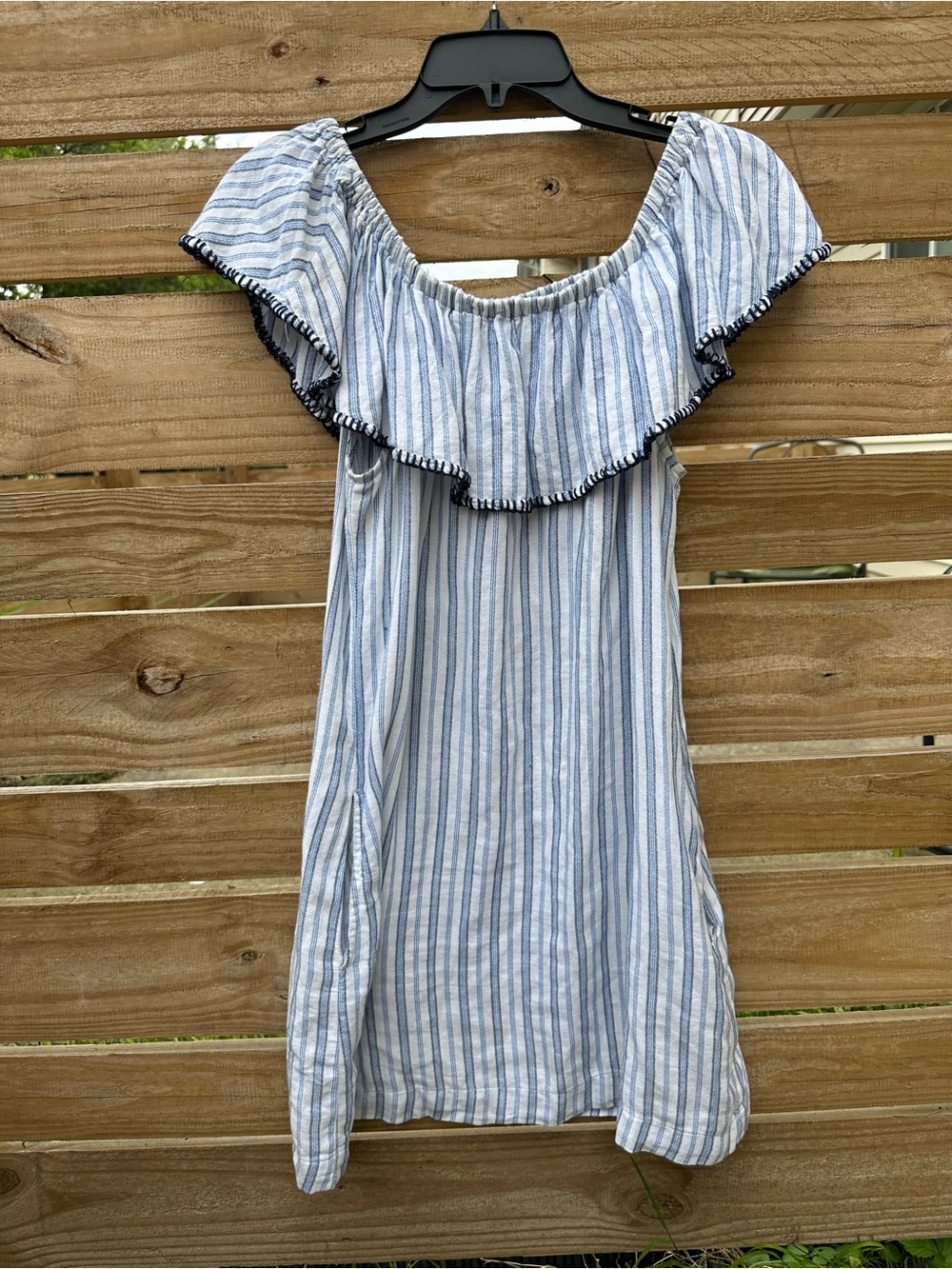 Tommy Bahama Blue and White Striped Off-Shoulder Top
